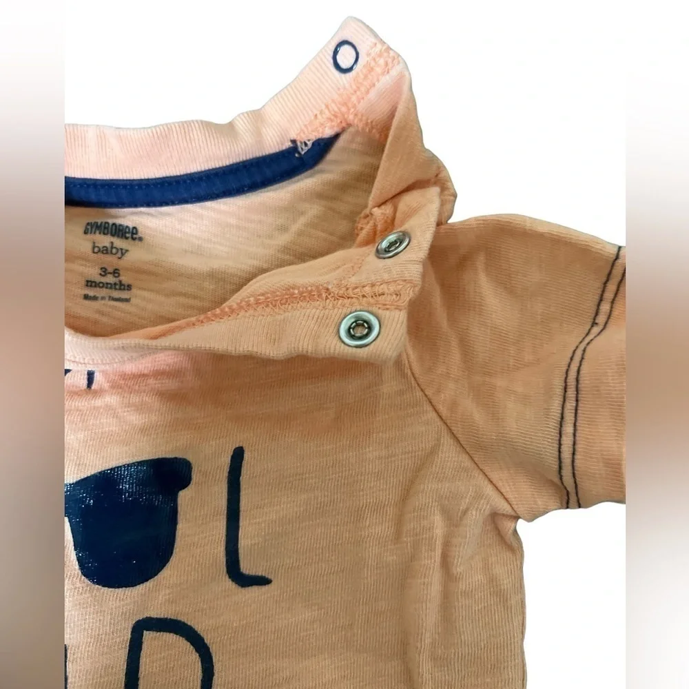 Gymboree 3-6 month baby light orange “Cool Kid Here” short sleeve onesie